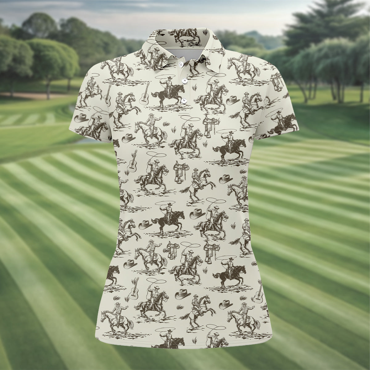 Cowboy Ride Horse Ladies Sleeveless Polo, Golf Polo ShirtLadies Golf Shirts, Golfing Apparel