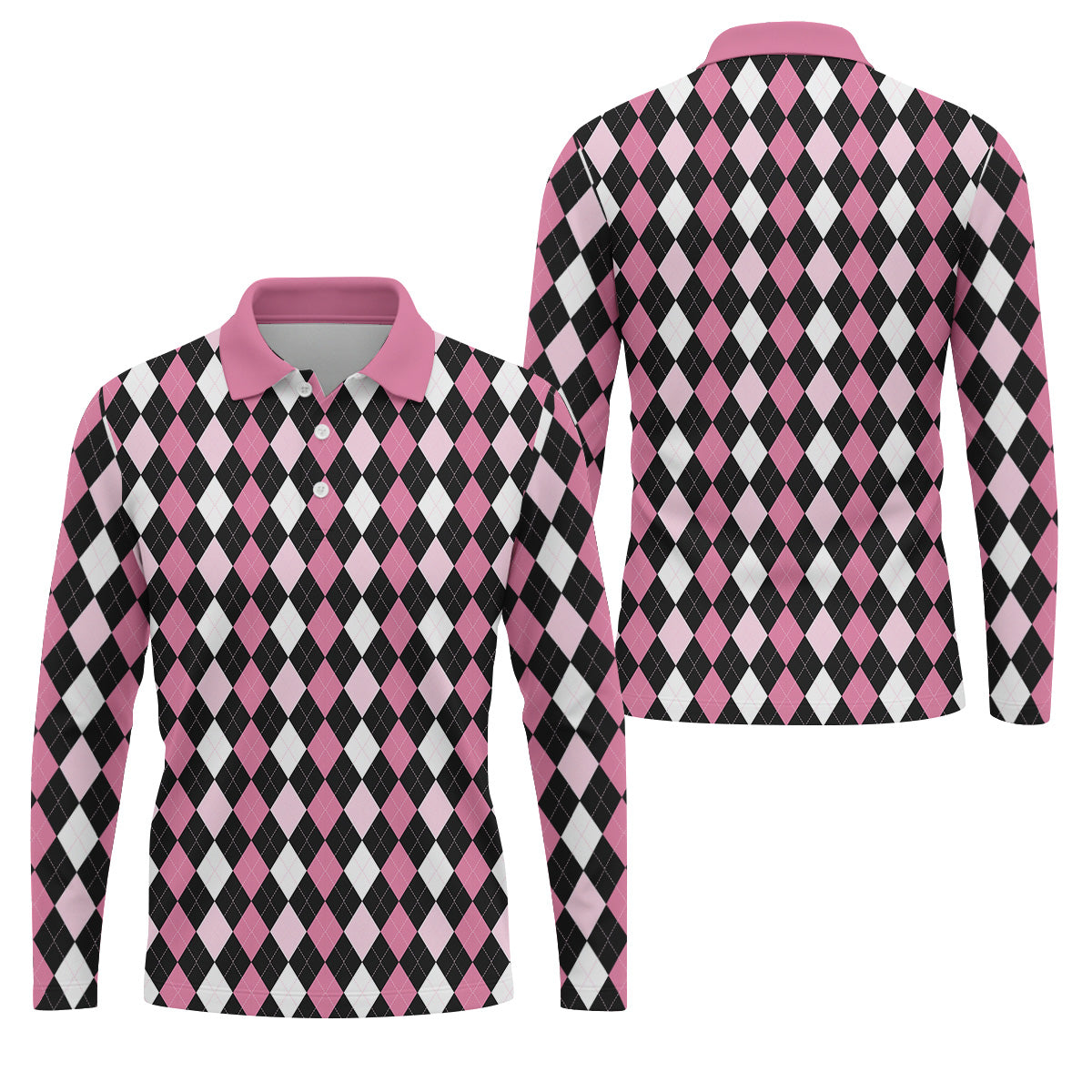 Black Pink Argyle Men's Golf Polo ShirtGolf Gift For Men, Golfing Apparel, Matching Golf Shirt