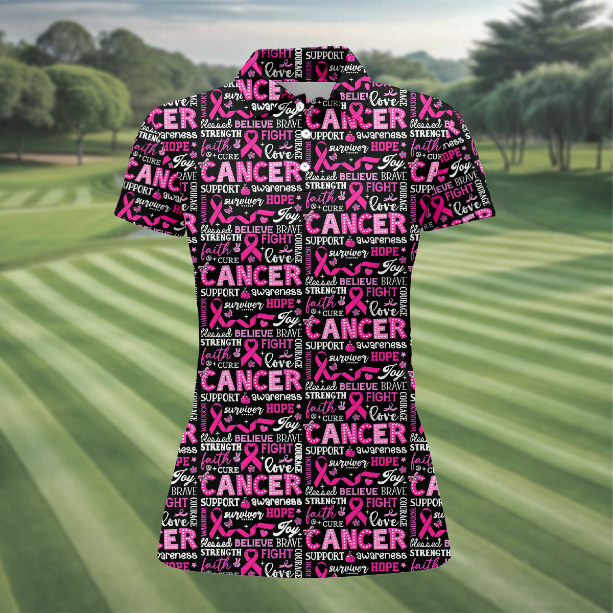 Pink Ribbon Breast Cancer Awareness Shirt, Golf Polo Shirtadies Golf Shirts, Golfing Apparel