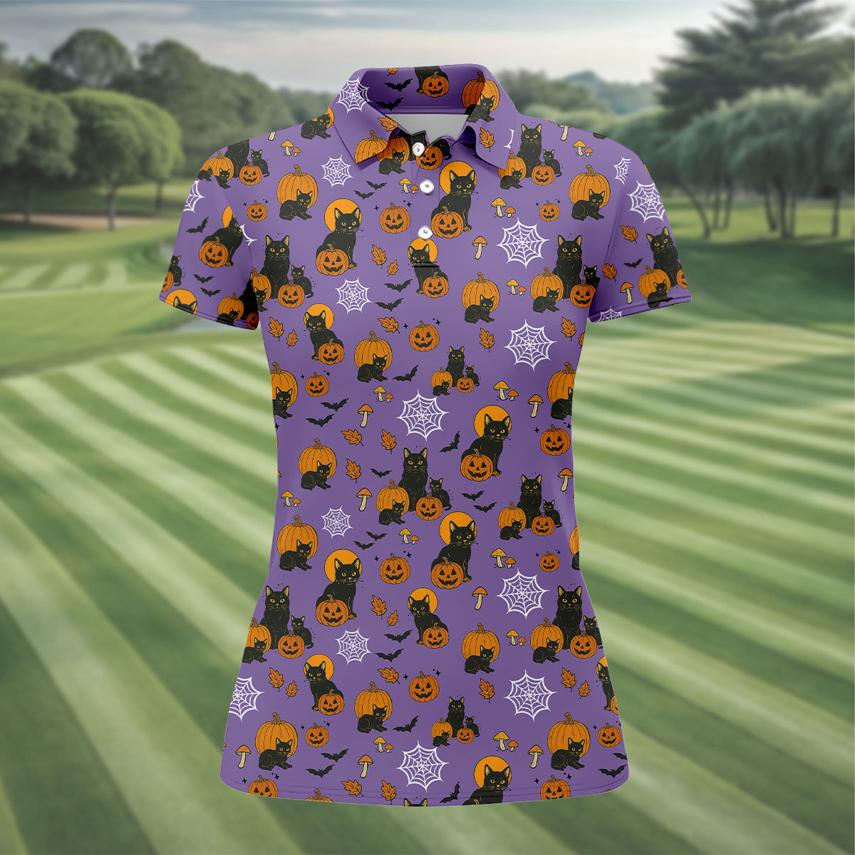 Halloween Cat Pumpkin Purple Golf Shirt, Sleeveless Polo Shirtadies Golf Shirts, Golf Hoodie