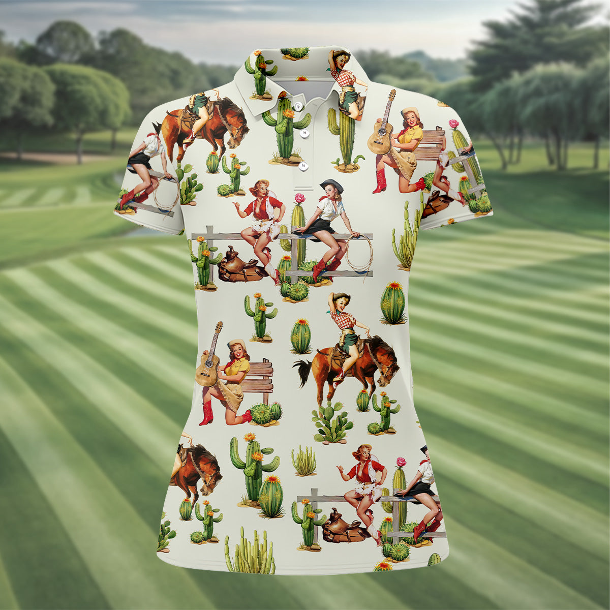 Vintage Cowgirl Women's Golf Polo, Western Rodeo Women Golf Top, Cute Golf Outfit, Golfing Apparel