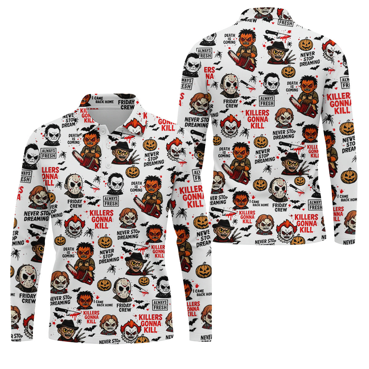 Classic Horror Characters Halloween Golf Shirt, Men's Golf Polo Shirtror Movie Shirt
