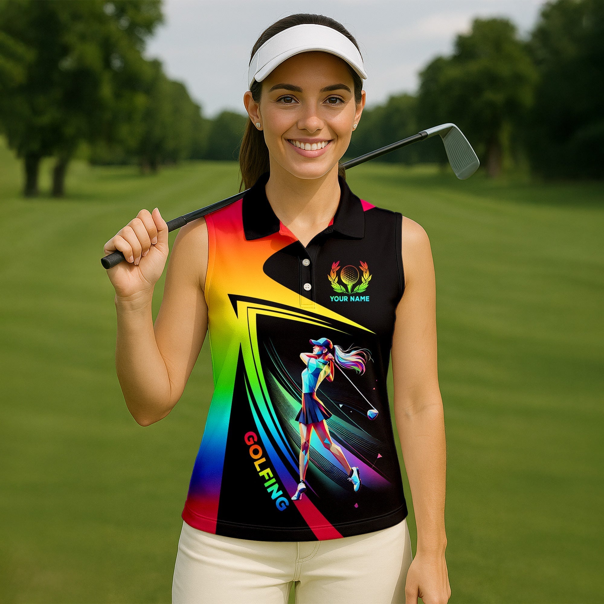 Swing Swear Repeat Personalized Funny Golf Polo ShirtCustom Ladies Golf Shirt