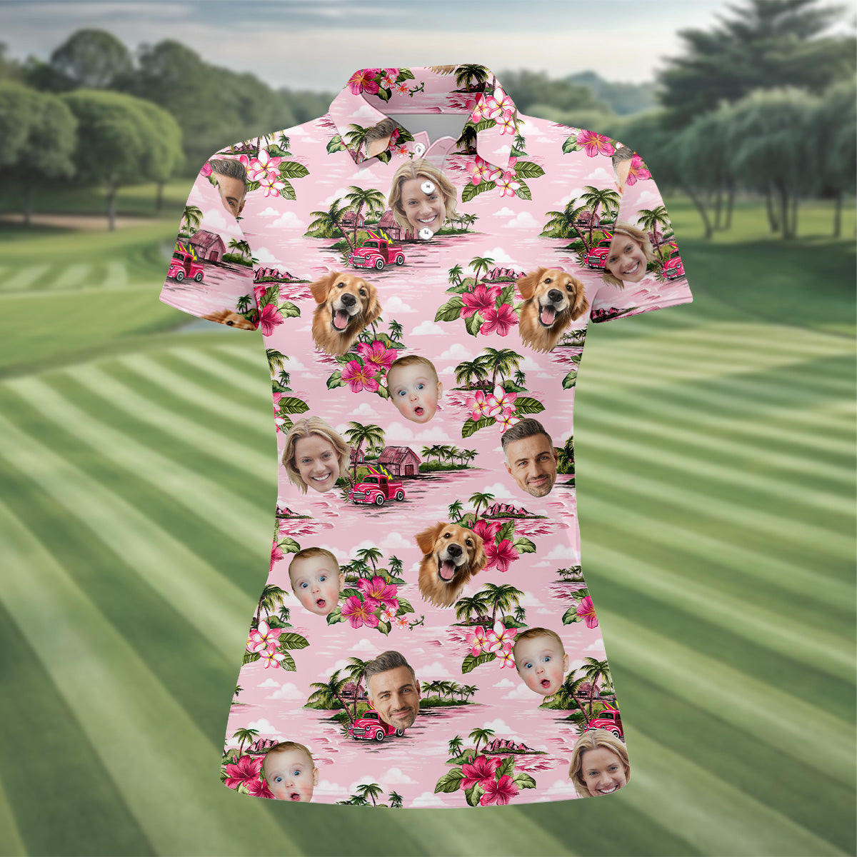 Pink Hawaiian Shirt, Ladies Floral Shirt, Custom Team Shirt, Womens Hawaiian Golf Shirts, Ladies Golf Shirts