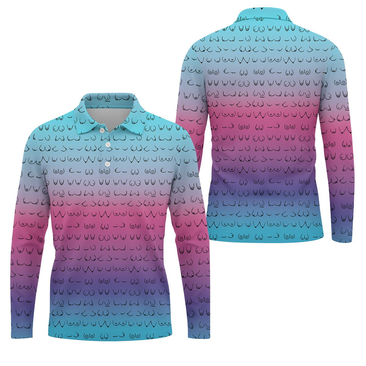Blue Pink Ombre Mens Funny Golf Shirts , Fun Golf Shirts For Men, Men Golf Polo Shirtl Golf Gifts