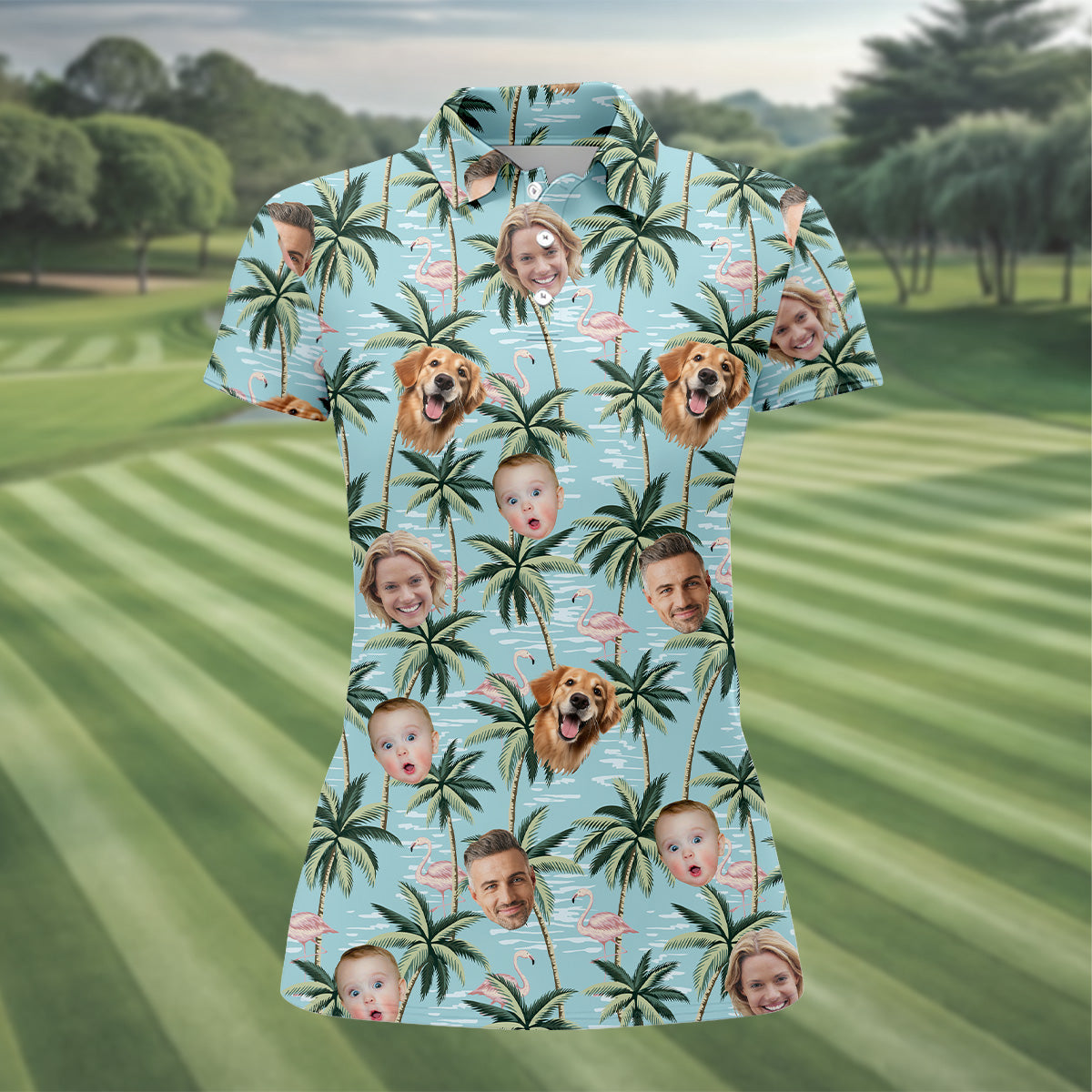 Pink Flamingo Hawaiian Shirt, Custom Team Shirt, Green Polo ShirtSleeveless Womens Golf Shirts, Ladies Golf Shirts