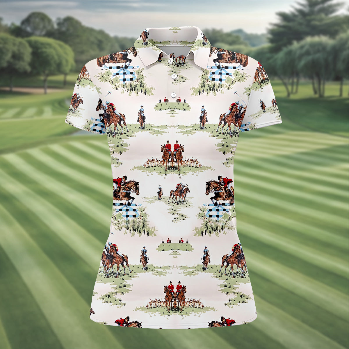 Equestrian Theme Womens Sleeveless Polo, Ladies Golf Polos, Women's Polo ShirtGolfing Apparel