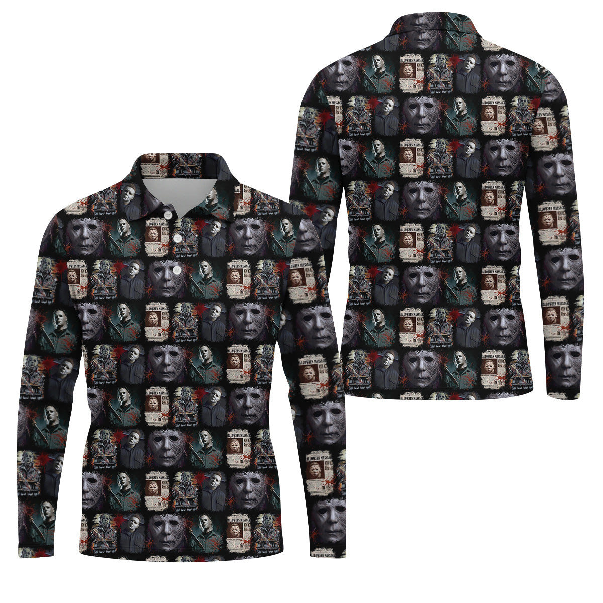 Michael Halloween Fun Men's Golf Polos, Classic Horror Characters Men Polo, Horror Movie Shirt