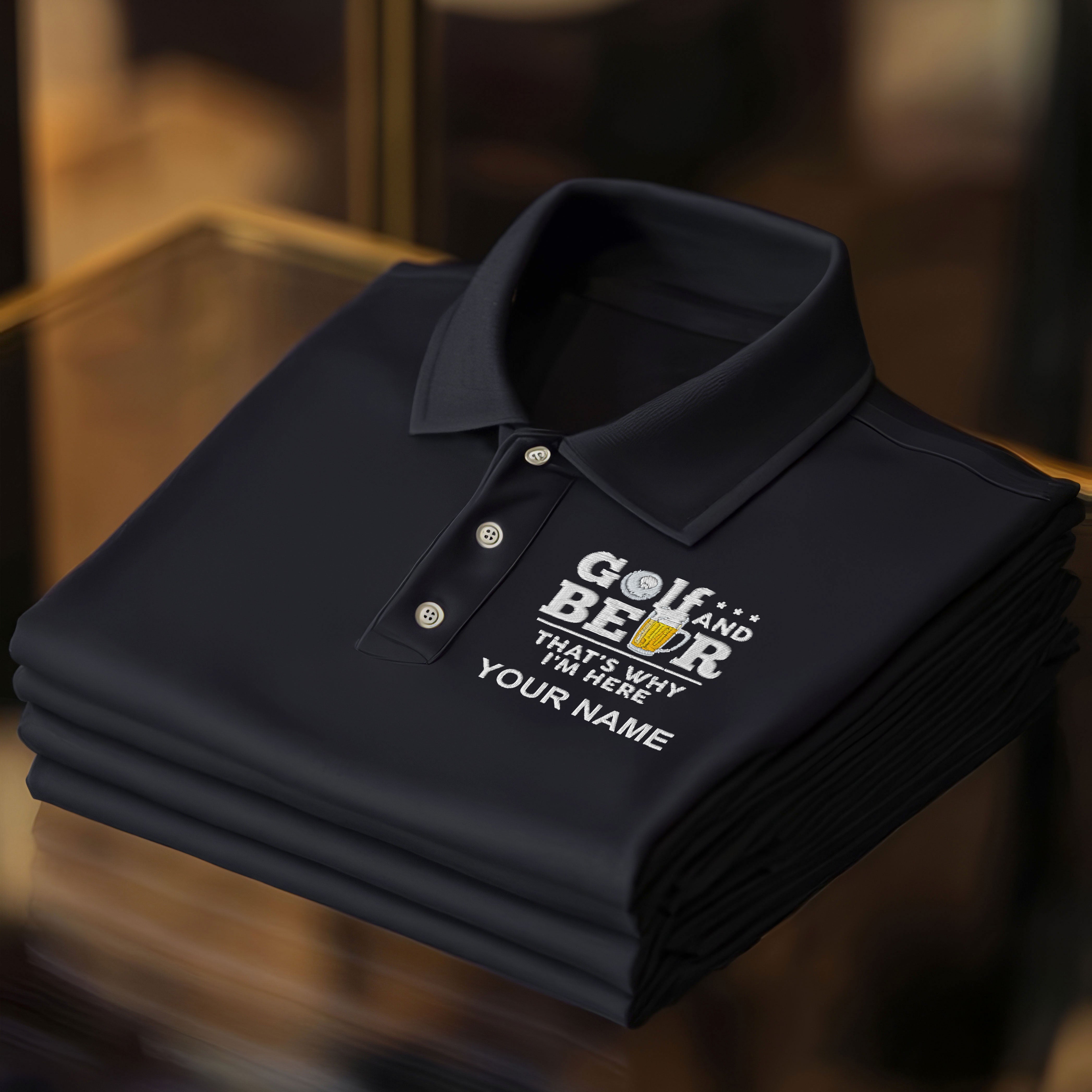 Golf And Beer That's Why I'm Here Custom Embroidered Golf Polo ShirtDad Golf Gift