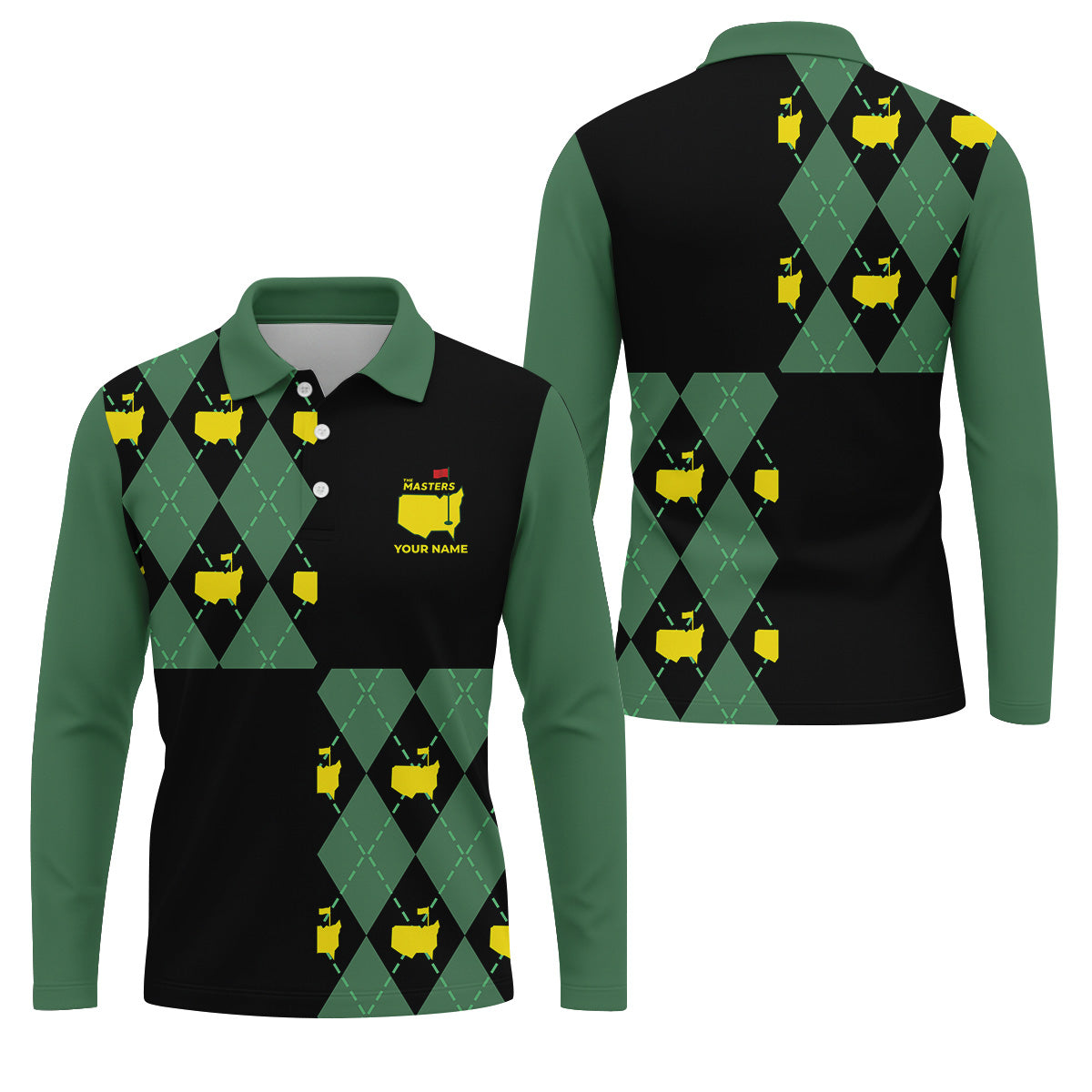 Green and Black Argyle Golf Shirt, Mens Golf Polo Shirt Cool Golf Gifts, Golfing Apparel