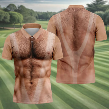 Funny Hairy Man Body Illusion Design Hawaiian Golf Shirt, Golf Shirts For Men, Polo Shirts For Men