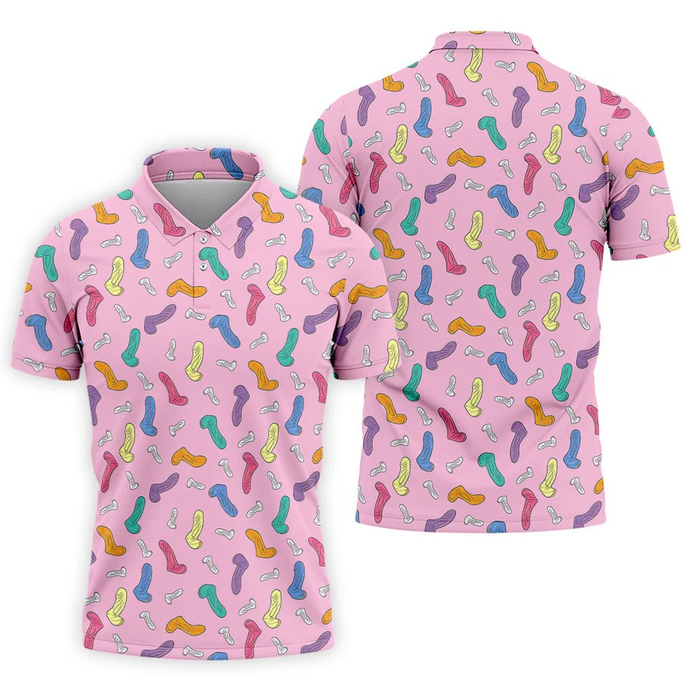 Funny Adult Novelty Pink Pattern Golf Shirt, Mens Polo Shirts, Golf Apparel For Men