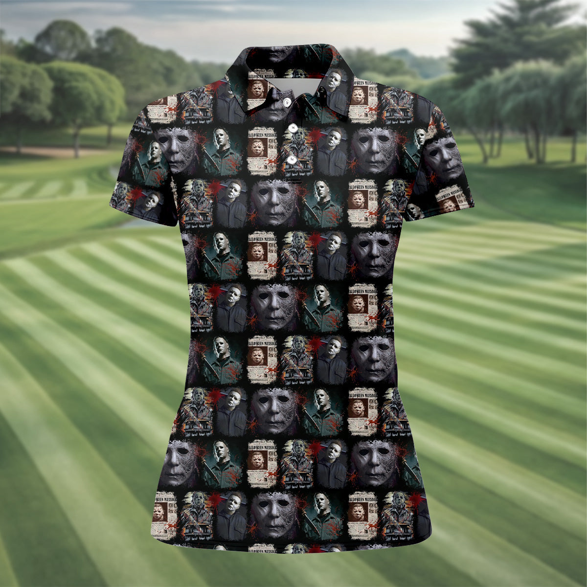 Michael Myers Halloween Funny Golf Shirts Women, Classic Horror Characters Ladies Golf Tops, Horror Movie Shirt