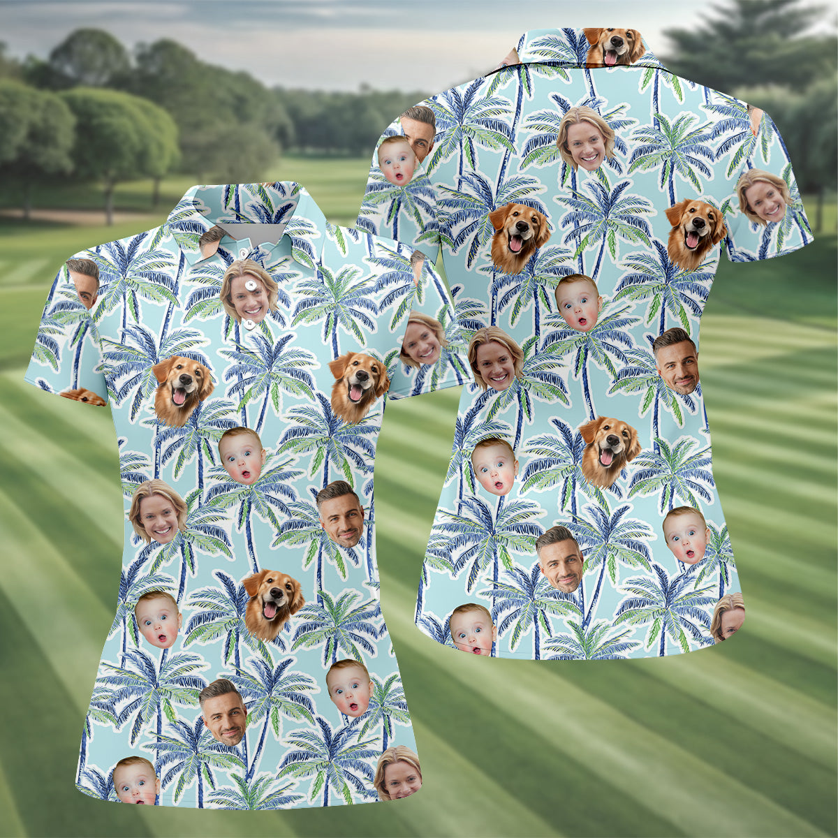 Vintage Aloha Shirts, Ladies Palm Tree Shirt, Custom Hawaiian Shirt Face, Ladies Golf Shirts