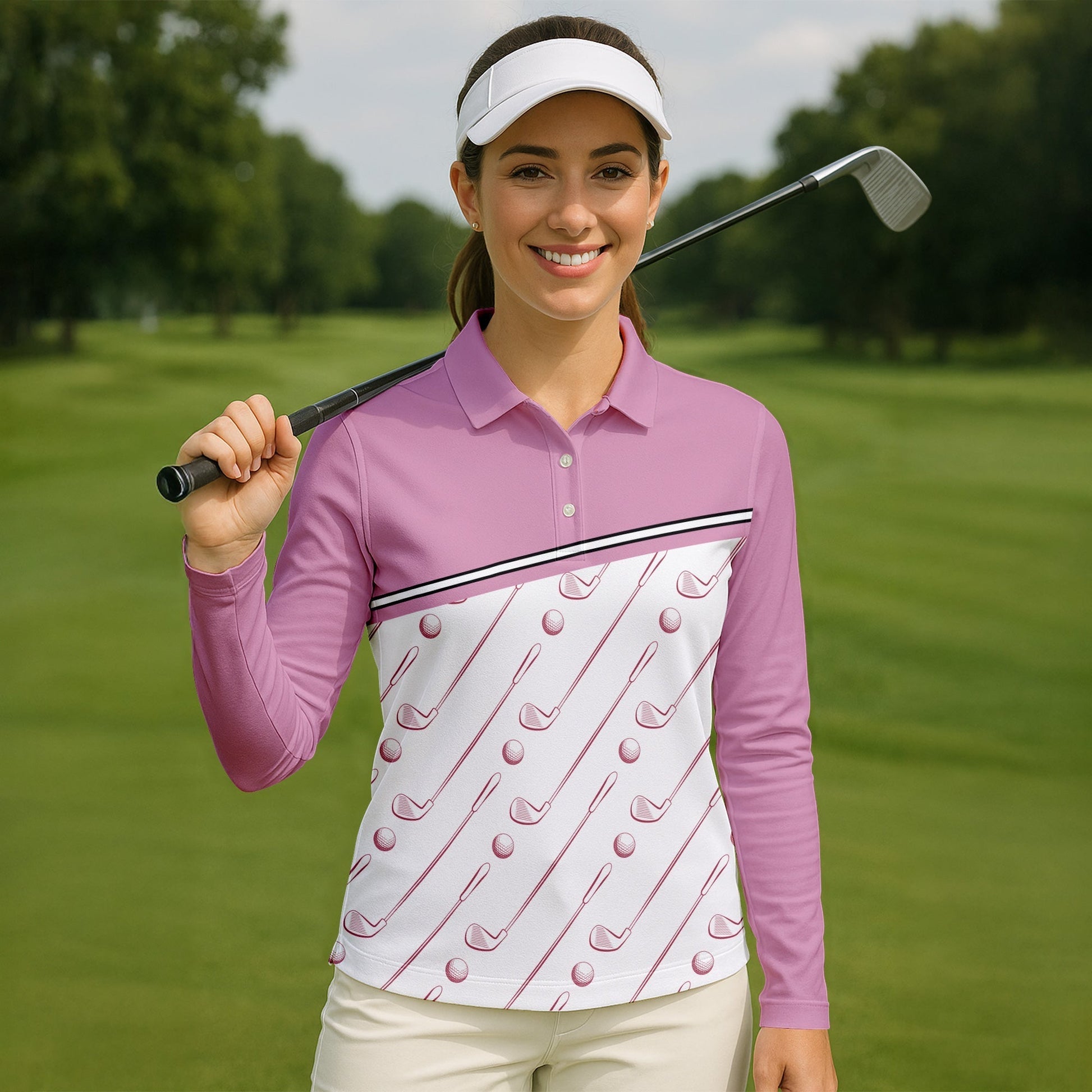 Pink Womens Golf Polo ShirtGolfing Apparel, Womens Golf Gifts