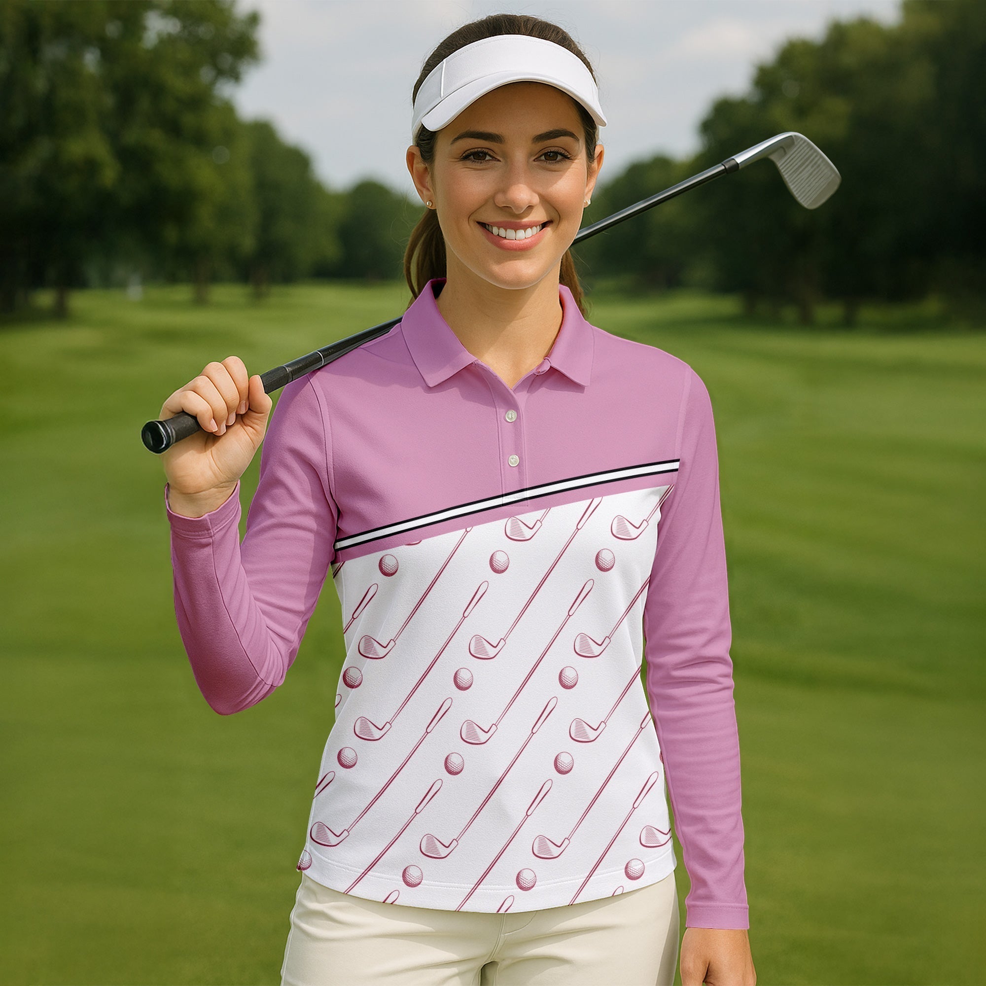 Pink Womens Golf Polo ShirtGolfing Apparel, Womens Golf Gifts