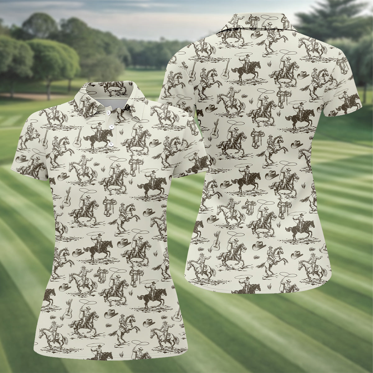 Cowboy Ride Horse Ladies Sleeveless Polo, Golf Polo ShirtLadies Golf Shirts, Golfing Apparel