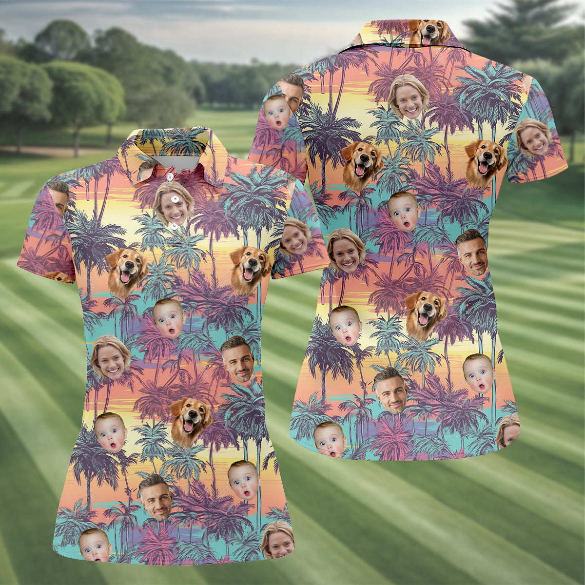 Ladies Palm Tree Shirt, Seamless Pattern, Hawaiian Shirts With Faces, Womens Sleeveless Polo, Ladies Golf Shirts