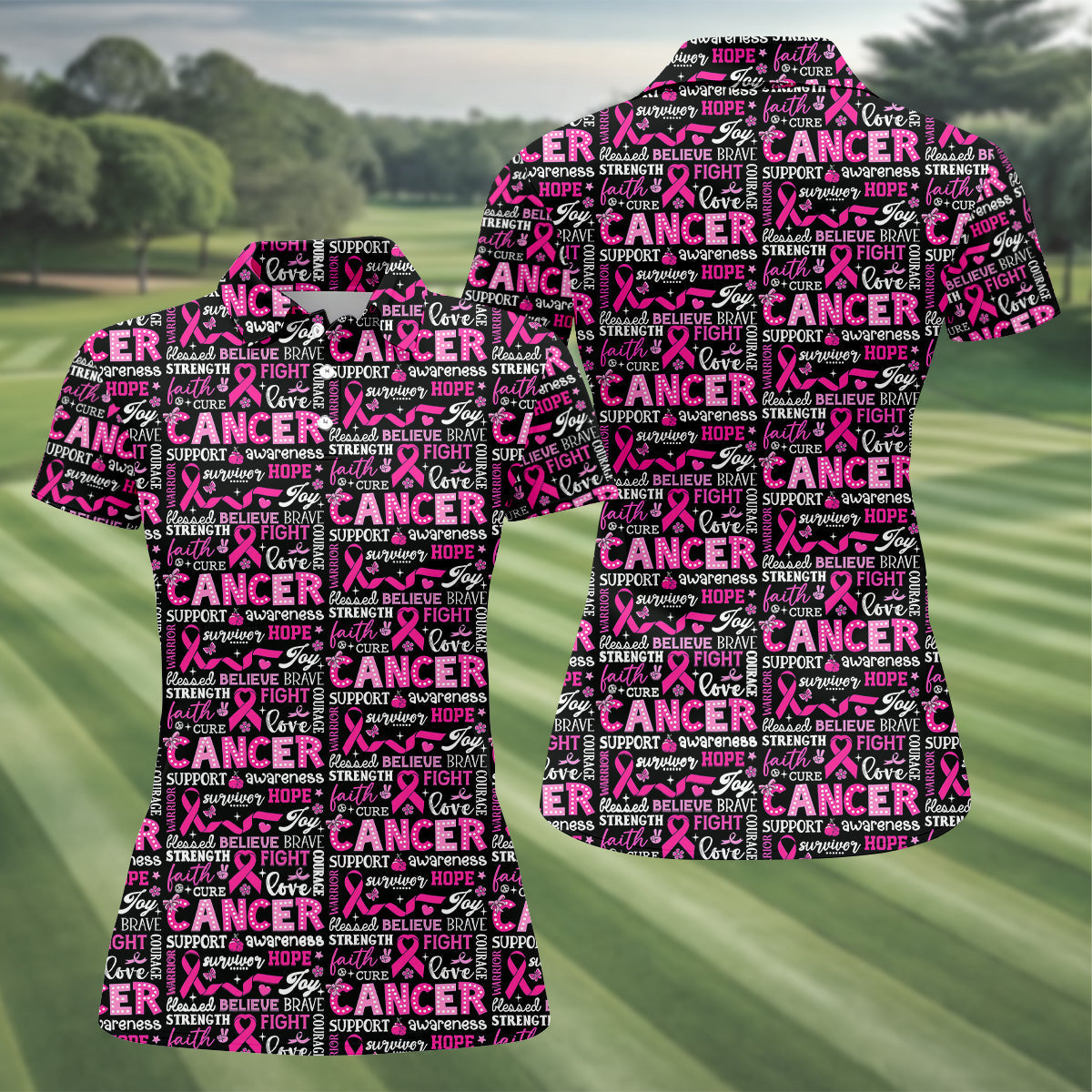 Pink Ribbon Breast Cancer Awareness Shirt, Golf Polo Shirtadies Golf Shirts, Golfing Apparel