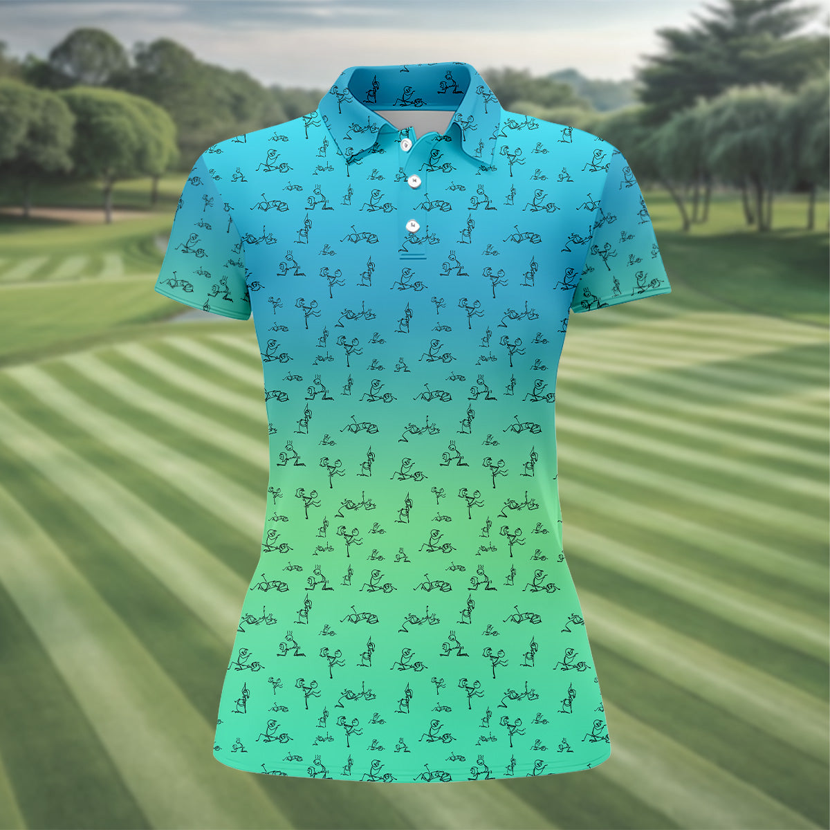 Stick Figure Couple Ombre Fun Womens Golf Shirts, Unique Gift For Golfer, Ladies Golf Polos