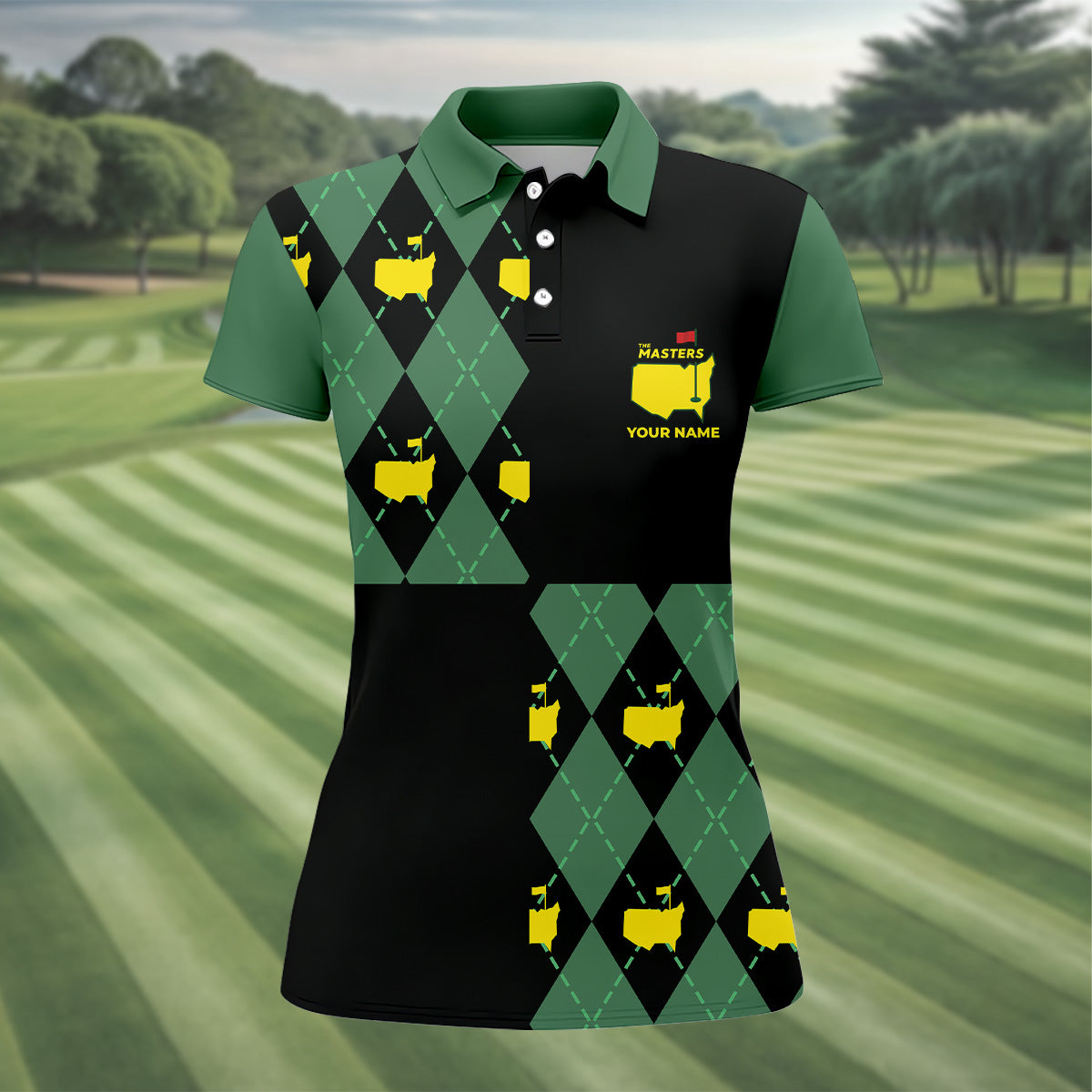 Green and Black Argyle Golf Shirt, Women Golf Top, Ladies Sleeveless Polo, Women's Polo Shirt