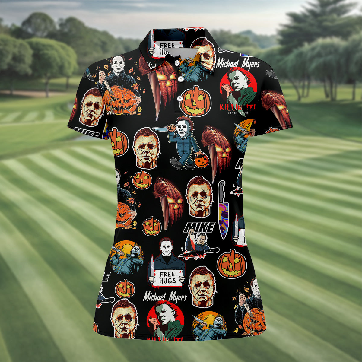 Michael Myers Halloween Women Golf Shirt, Classic Horror Characters Ladies Golf Polos, Horror Movie Shirt