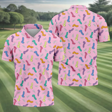 Funny Adult Novelty Pink Pattern Golf Shirt, Mens Polo Shirts, Golf Apparel For Men