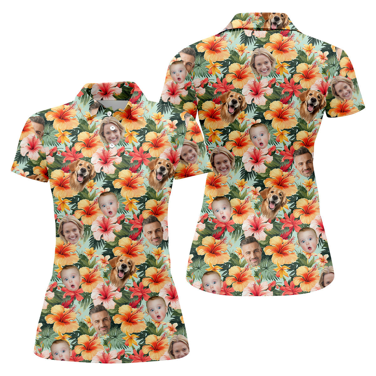 Yellow Hibiscus Flower Hawaiian Golf Shirt, Custom Face Shirt, Women Golf Top, Ladies Golf Polos