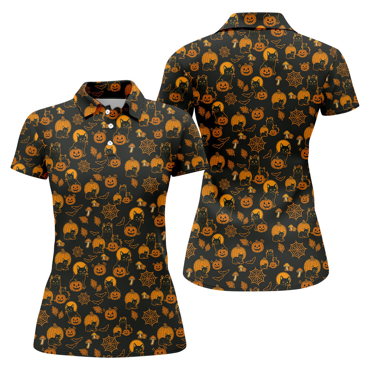 Black Cat Pumpkin Fun Womens Golf Shirts, Sleeveless Polo ShirtLadies Golf Shirts, Golf Hoodie