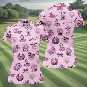 Funny Michael Horror Character Women Golf Shirt, Pink October Shirt, Halloween Golf Shirt, Ladies Golf Shirt
