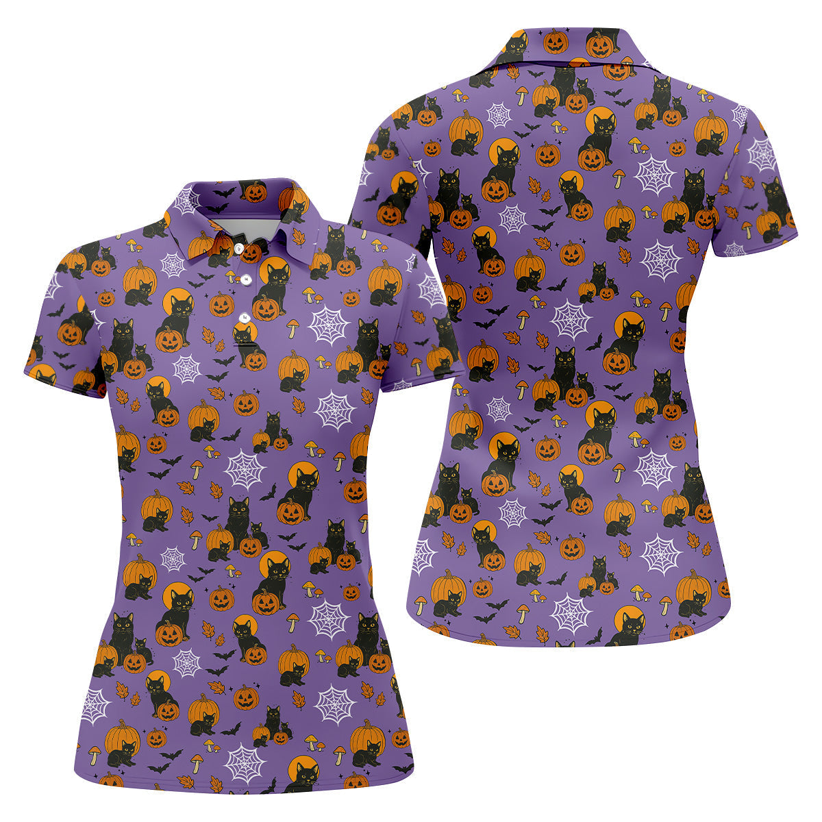 Halloween Cat Pumpkin Purple Golf Shirt, Sleeveless Polo Shirtadies Golf Shirts, Golf Hoodie