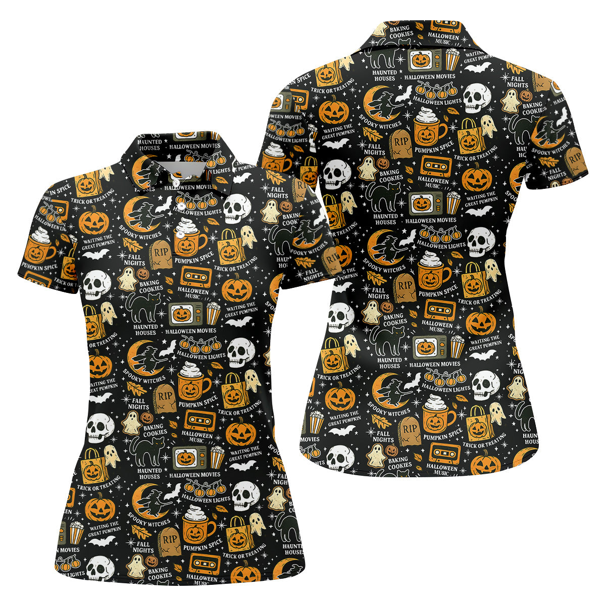 Vintage Halloween Spooky Witches Golf Polo Shirtween Theme Shirts, Ghost Pumpkin, Ladies Golf Shirts
