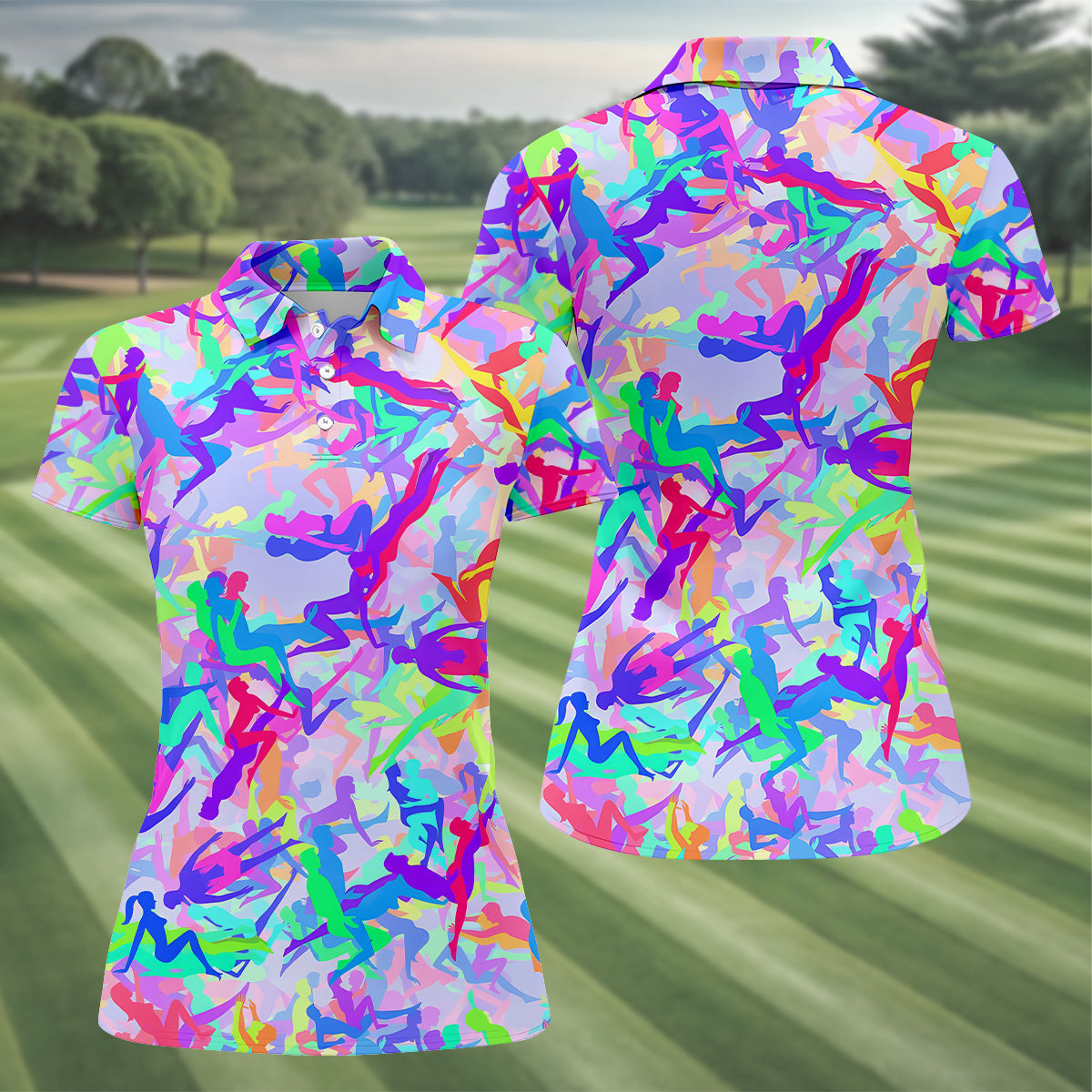 Funny Couple Purple Neon Womens Golf Tops, Unique Gift For Golfer, Ladies Golf Polos