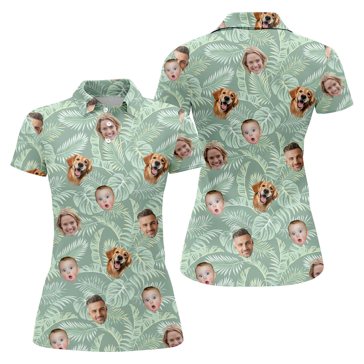 Tropical Leaf Pattern Hawaiian Tops For Women, Custom Team Shirt, Green Polo ShirtLadies Golf Shirts
