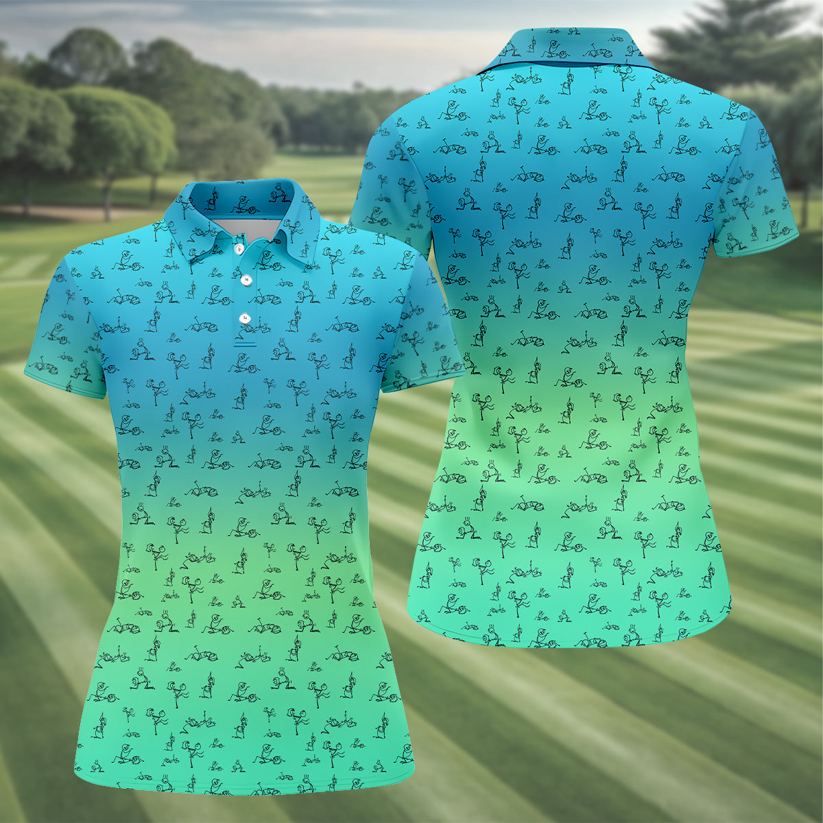 Stick Figure Couple Ombre Fun Womens Golf Shirts, Unique Gift For Golfer, Ladies Golf Polos