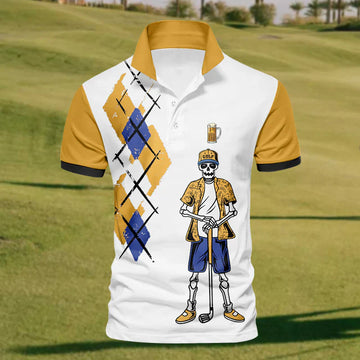 Skeleton Swing Golf Polo ShirtMens Golf Shirt, Gift For Golfer