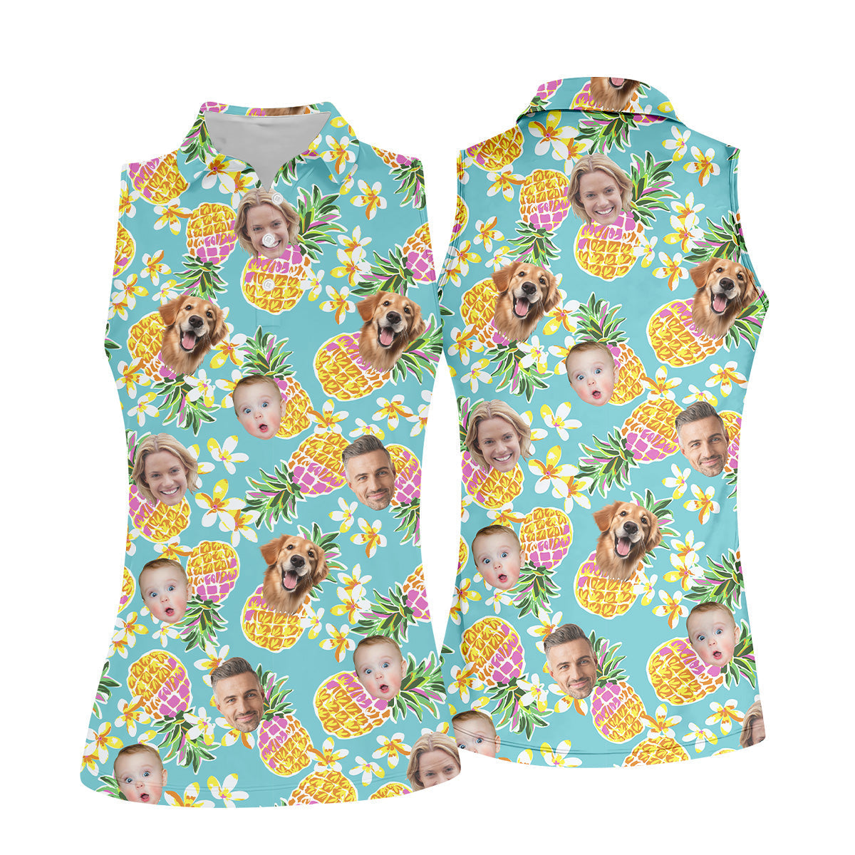 Pineapple Golf Shirts, Floral Shirt Women, Hawaiian Shirts With Faces, Womens Sleeveless Polo