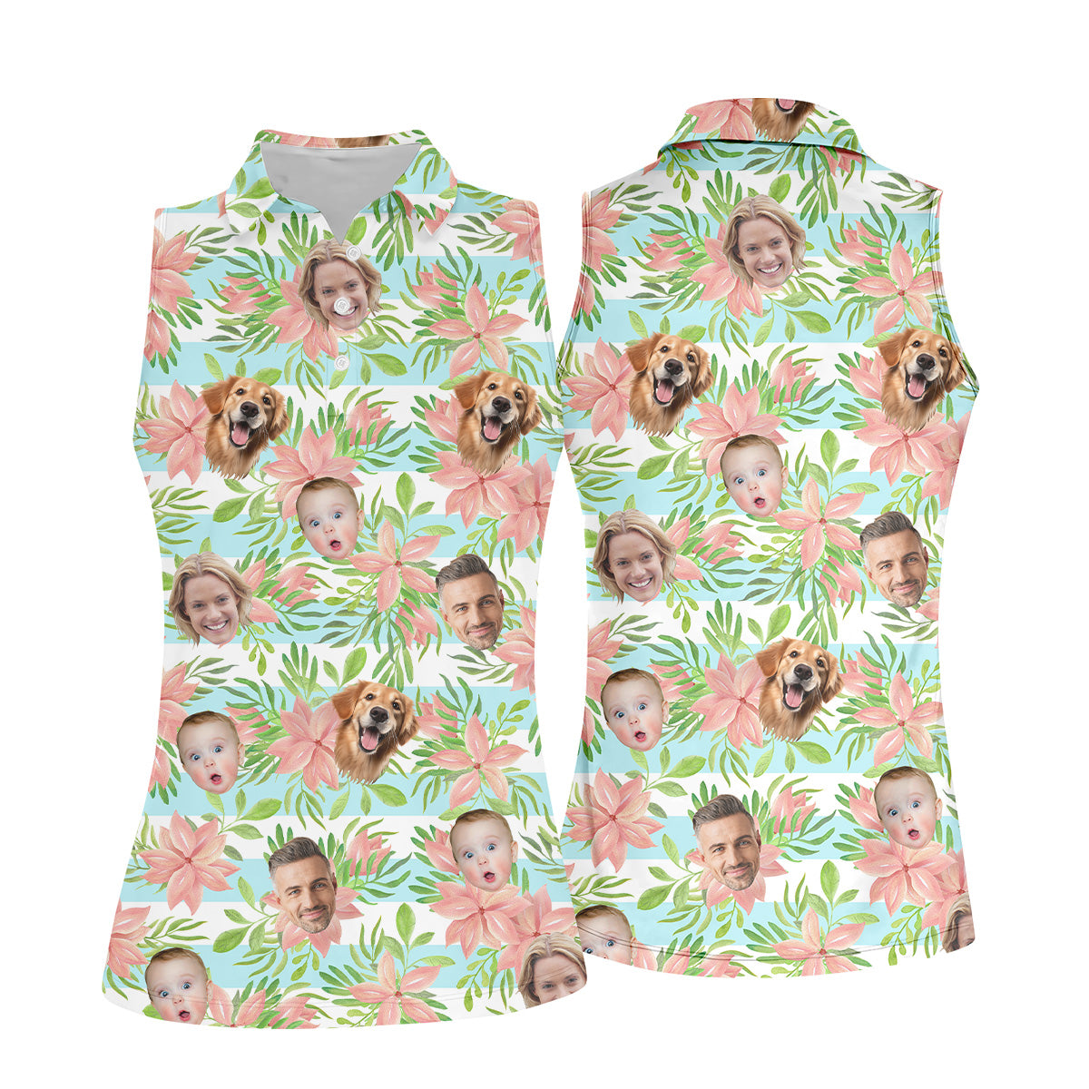 Hawaiian Punch Hibiscus, Pink And Green Shirt, Custom Face Shirt, Women Golf Top, Ladies Golf Polos