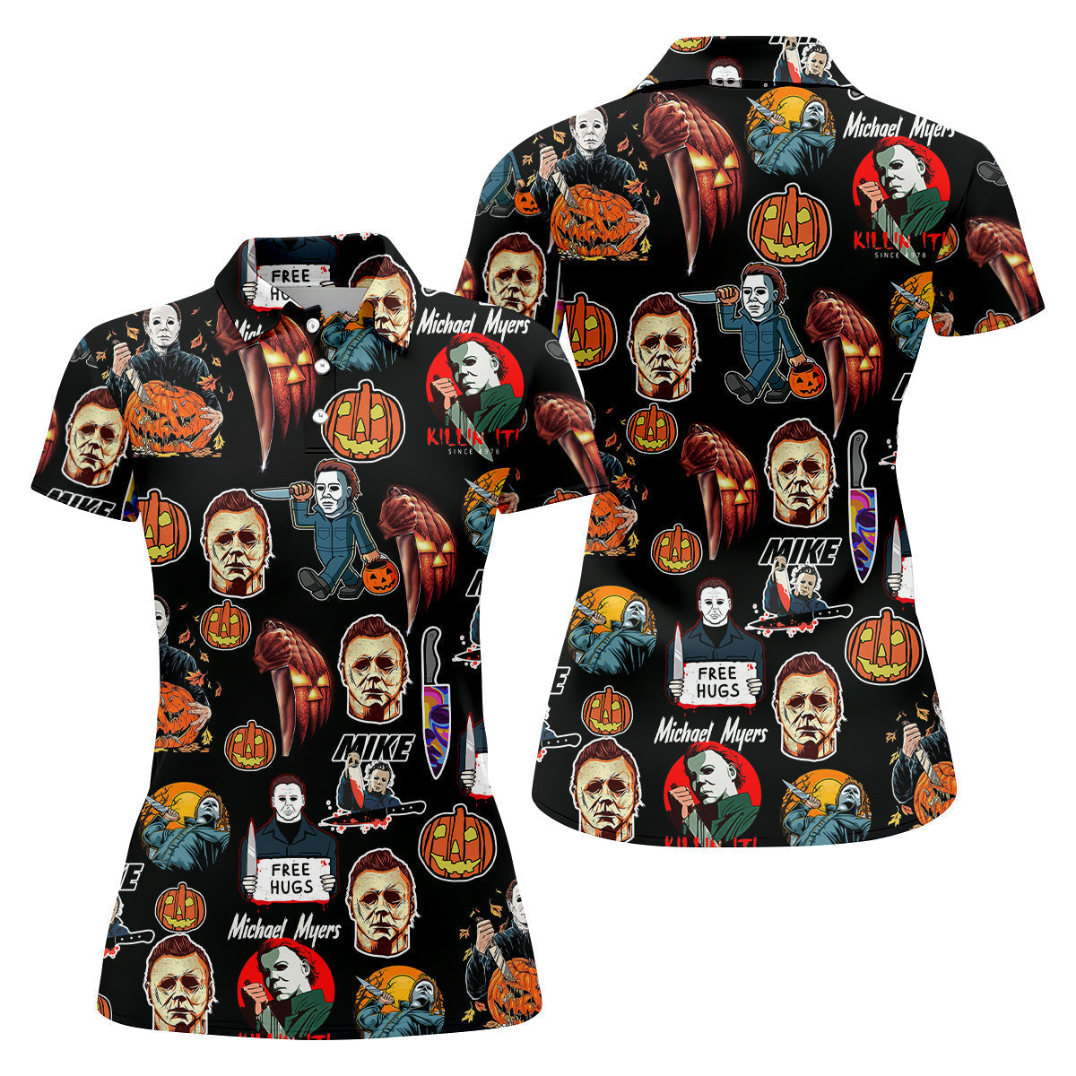 Michael Myers Halloween Women Golf Shirt, Classic Horror Characters Ladies Golf Polos, Horror Movie Shirt