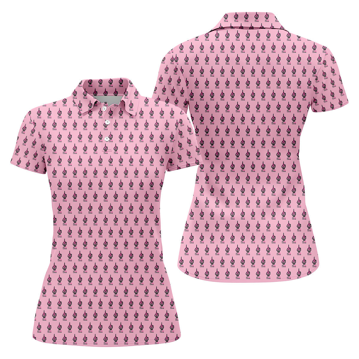 Funny Middle Finger Pink Golf Shirt, Breast Cancer Golf Shirt, Fun Womens Golf Shirts, Ladies Golf Shirt