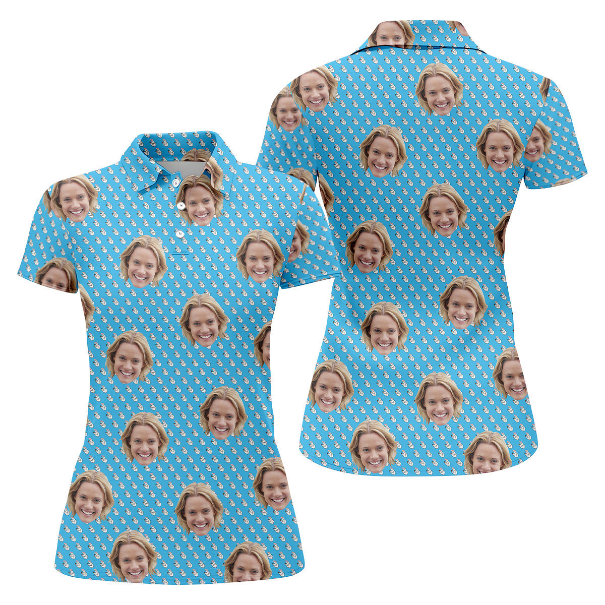 Funny Hands Blue Golf Polo ShirtCustom Face Golf Shirt, Fun Womens Golf Shirts, Ladies Golf Shirt