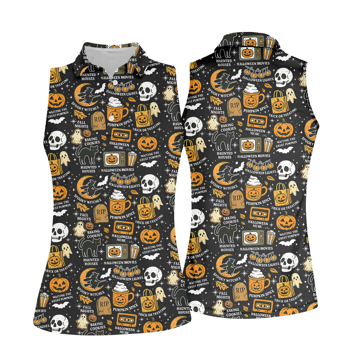 Vintage Halloween Spooky Witches Golf Polo Shirtween Theme Shirts, Ghost Pumpkin, Ladies Golf Shirts