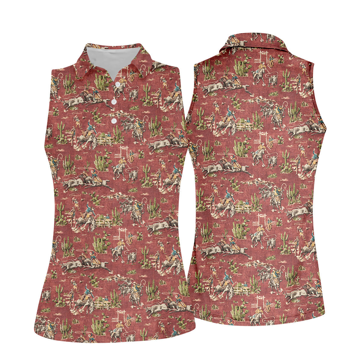 Cowboy Ride Horse Ladies Sleeveless Polo, Womens Golf Shirts, Ladies Golf Shirts, Golfing Apparel