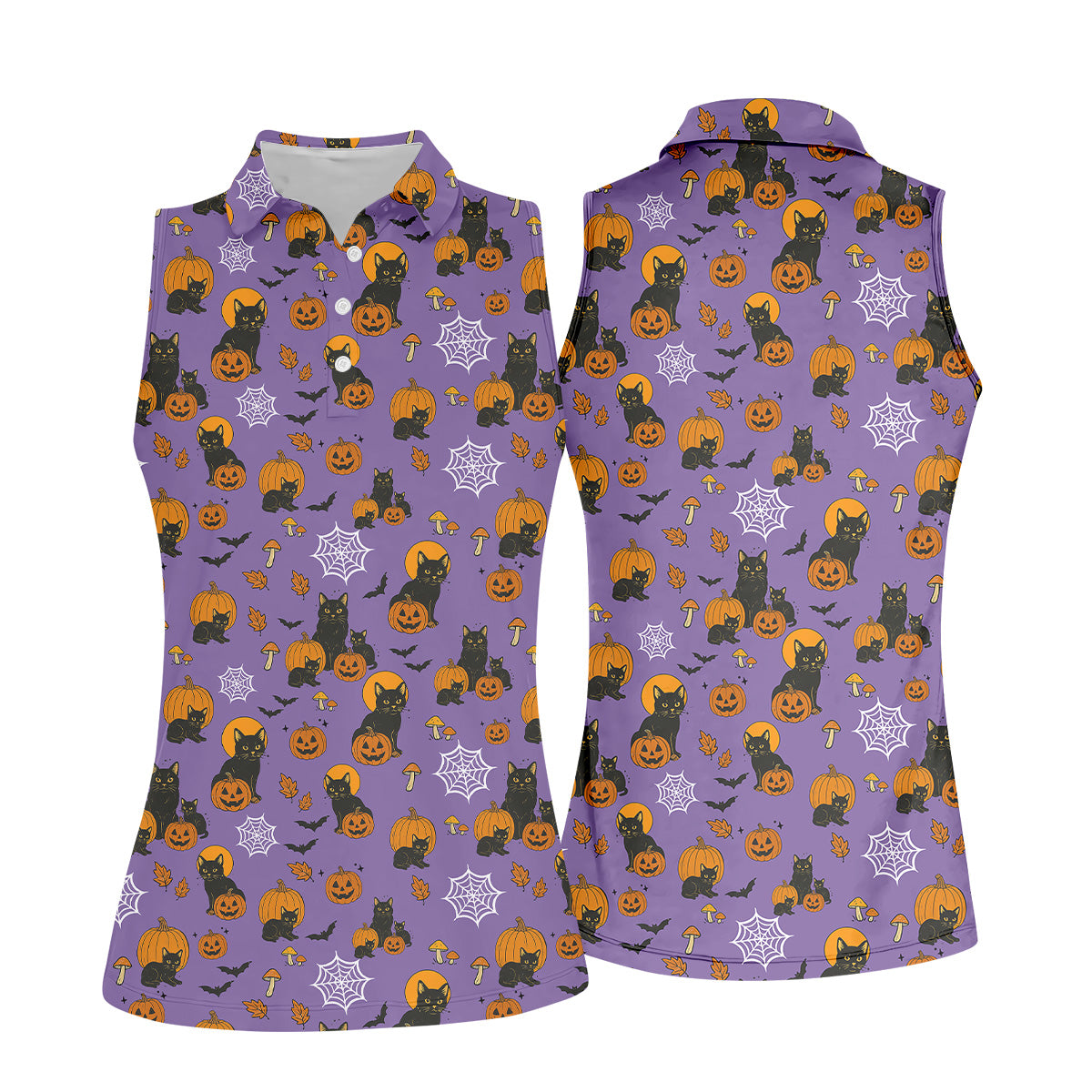 Halloween Cat Pumpkin Purple Golf Shirt, Sleeveless Polo Shirtadies Golf Shirts, Golf Hoodie
