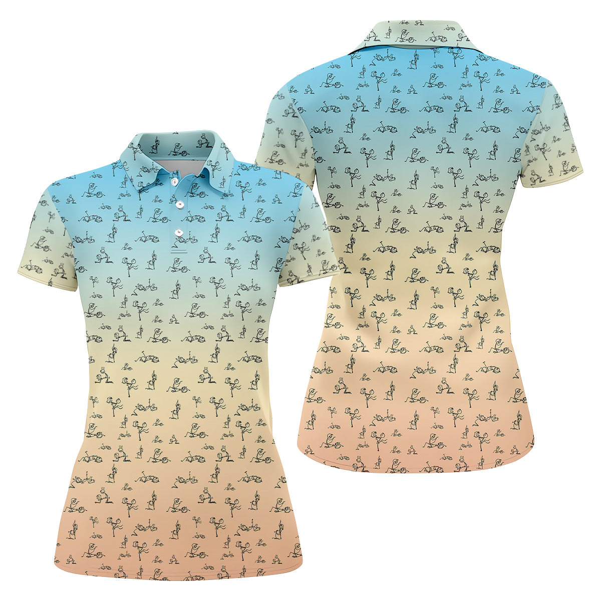 Stickman Couple Blue Orange Fun Womens Golf Shirts, Ladies Sleeveless Tops, Ladies Golf Polos