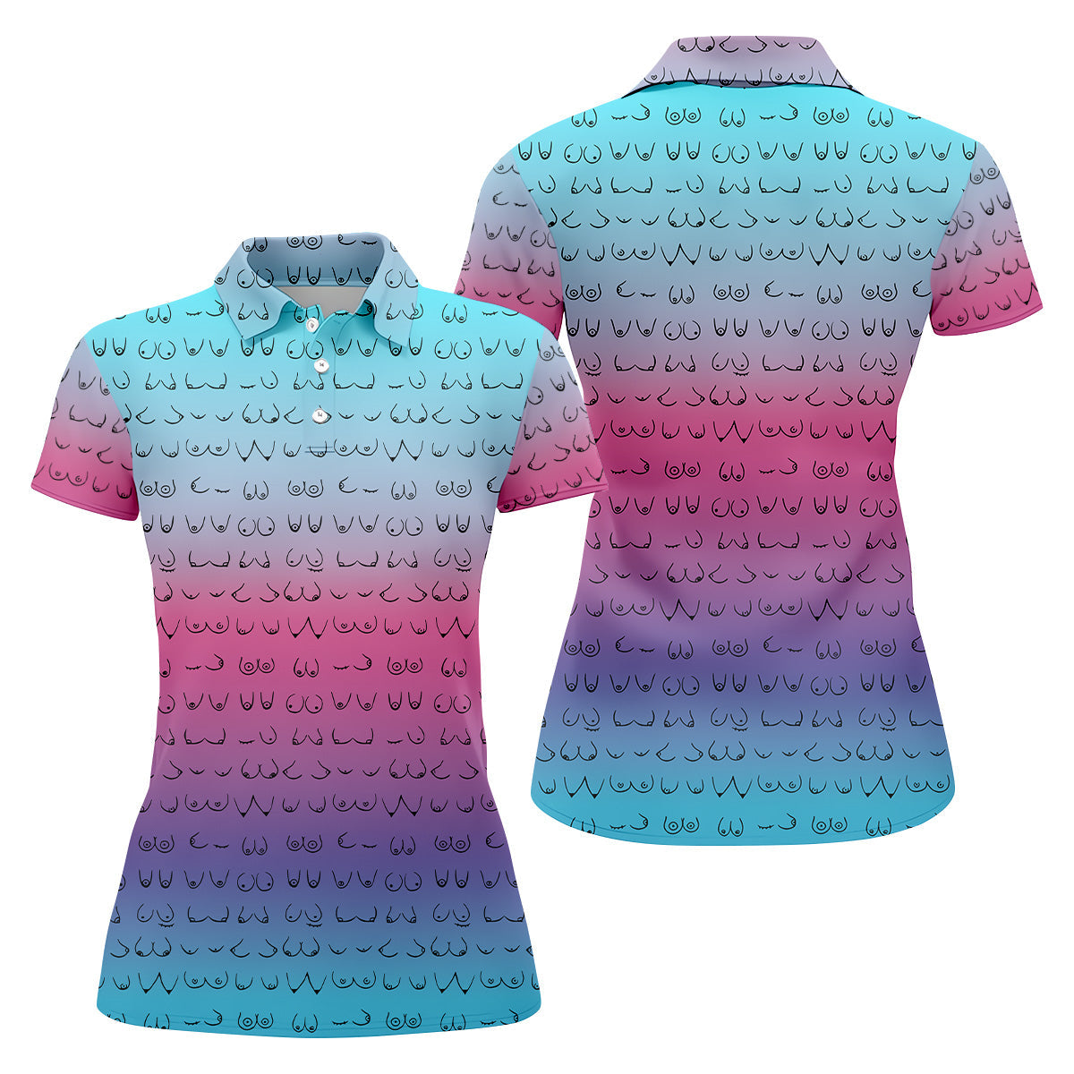 Blue Pink Ombre Fun Womens Golf Shirts, Womens Golf Tops, Ladies Golf Shirts, Cool Golf Gift