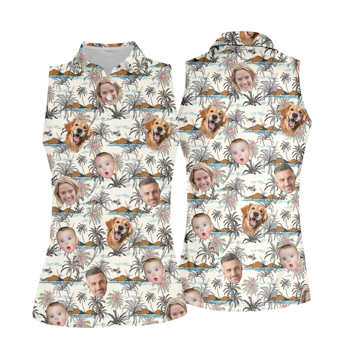 Ladies Palm Tree Shirt, Custom Face Shirt, Sleeveless Polo Shirtns, Ladies Golf Shirts