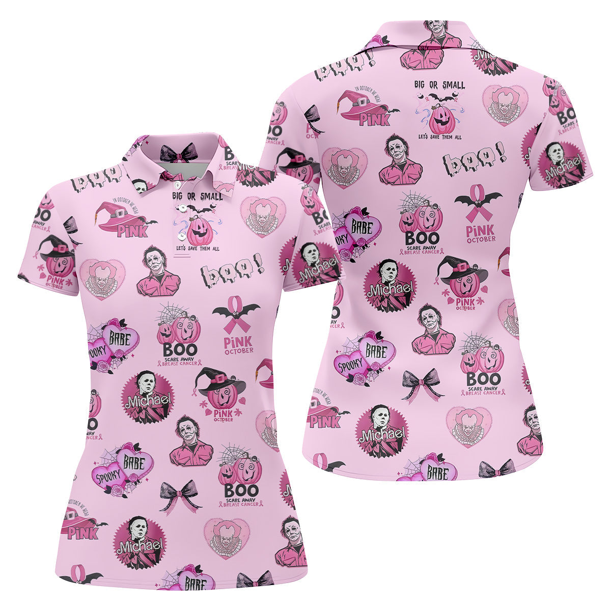 Funny Michael Horror Character Women Golf Shirt, Pink October Shirt, Halloween Golf Shirt, Ladies Golf Shirt