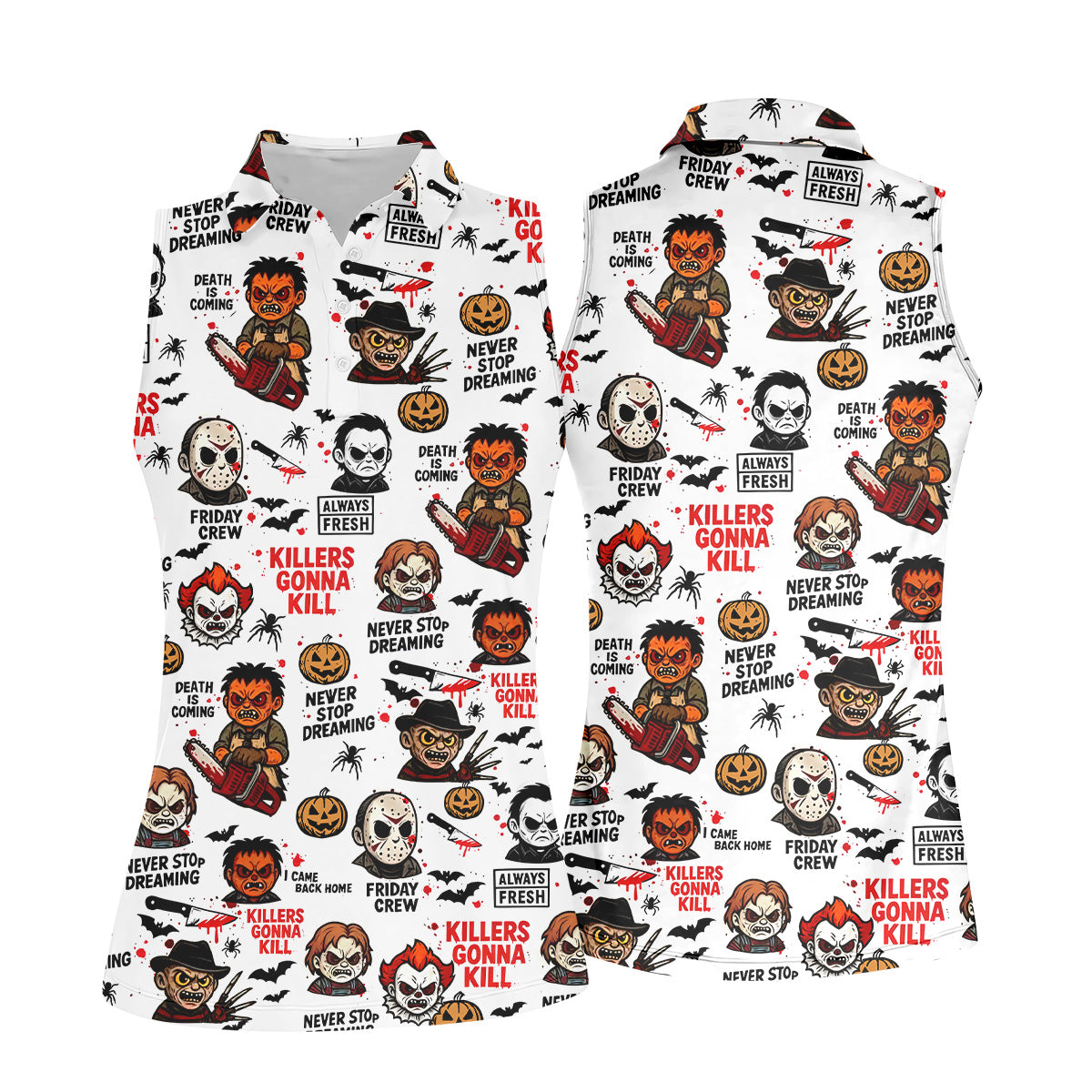 Classic Horror Characters Halloween Golf Shirt, Fun Womens Golf Shirts, Ladies Golf Tops