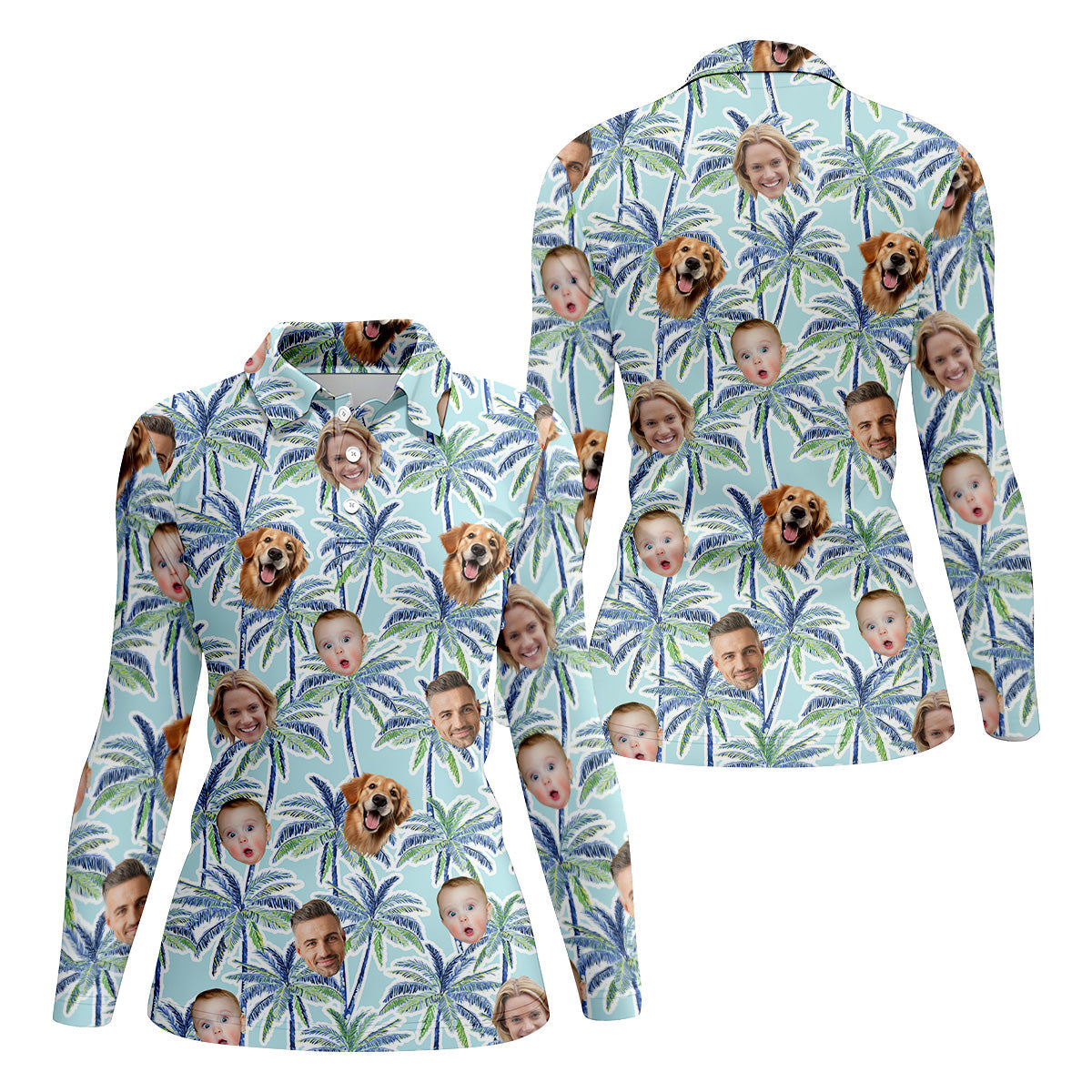 Vintage Aloha Shirts, Ladies Palm Tree Shirt, Custom Hawaiian Shirt Face, Ladies Golf Shirts